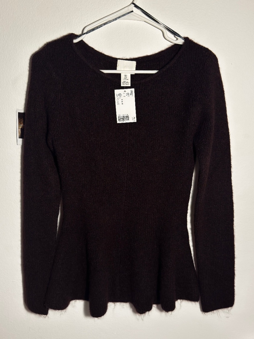 H&M Burgundy Fuzzy Peplum Sweater
